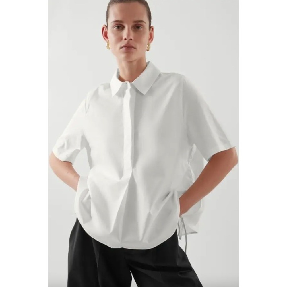 COS White Cotton Poplin Oversized Tunic Shirt Elbow Sleeve EU 44 | Size 14-16